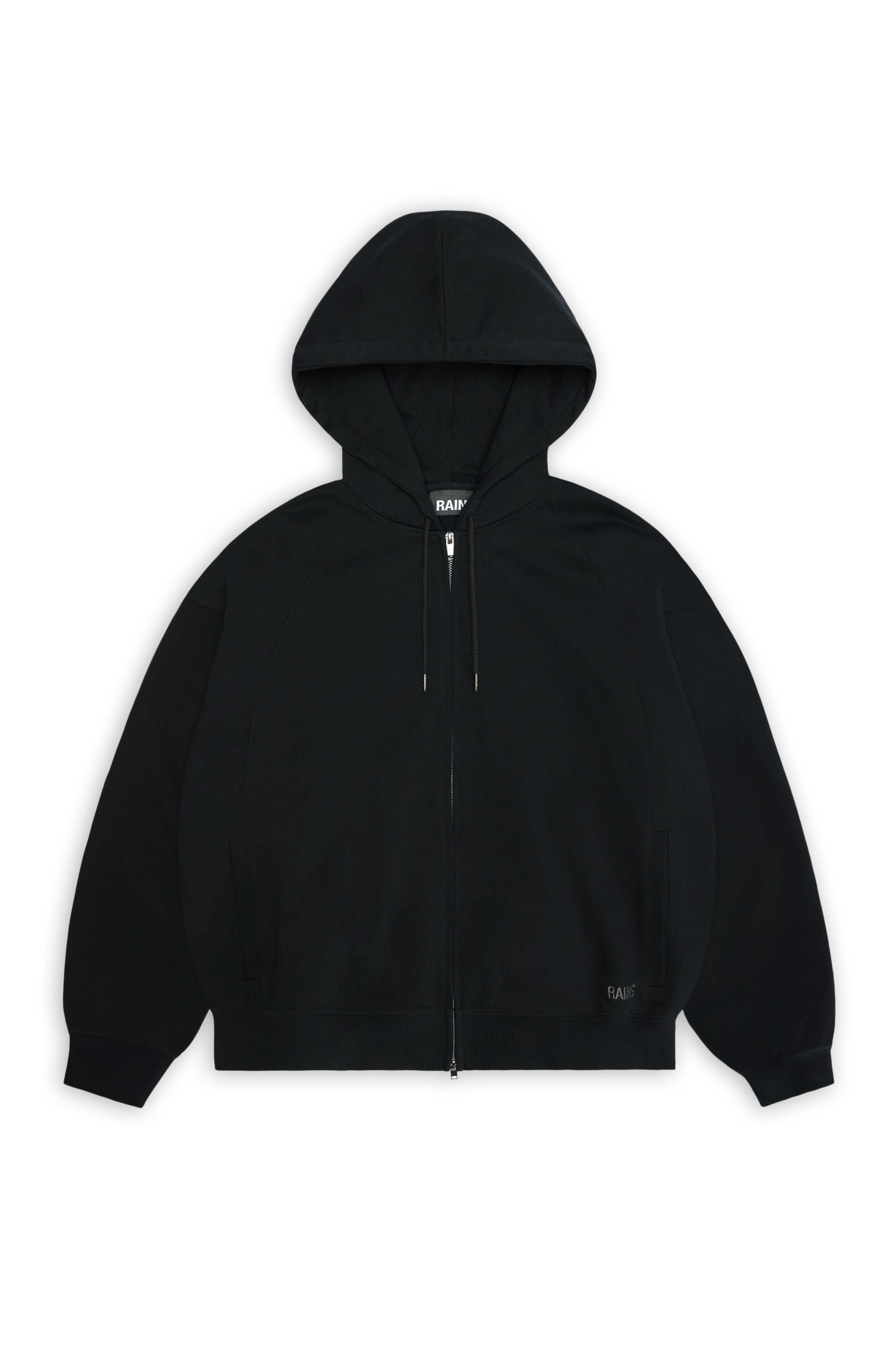 RAINS Classic Zip Hoodie Splash 3D Black Long Sleeve